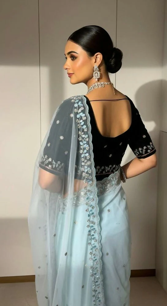 Joban Fashion Ice Blue Faux Georgette Party Wear Sarees - Image 3