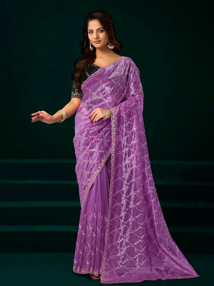 Joban Fashion Lavender Net Party Wear Sarees