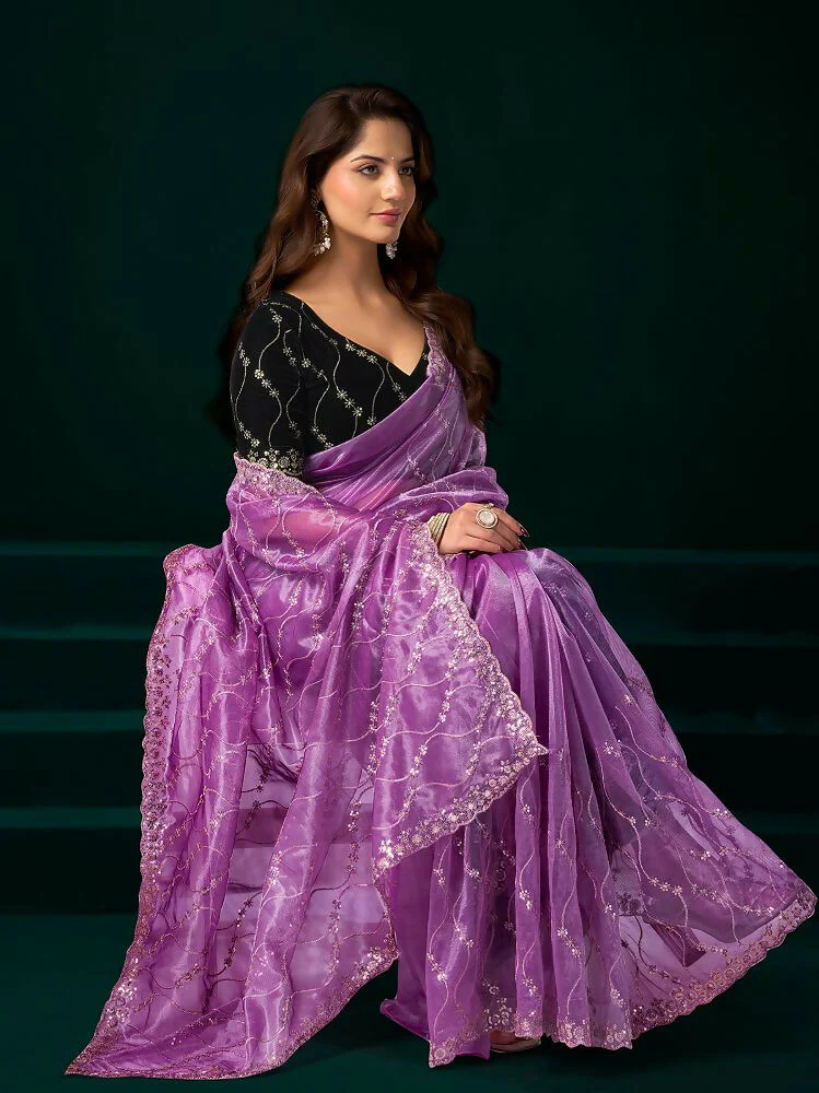 Joban Fashion Lavender Net Party Wear Sarees - Image 2