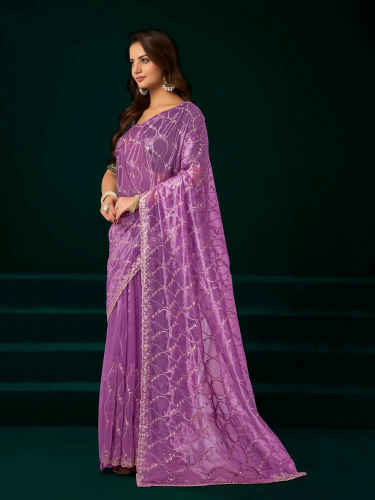 Joban Fashion Lavender Net Party Wear Sarees - Image 3