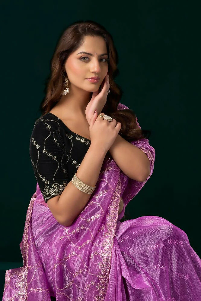 Joban Fashion Lavender Net Party Wear Sarees - Image 5