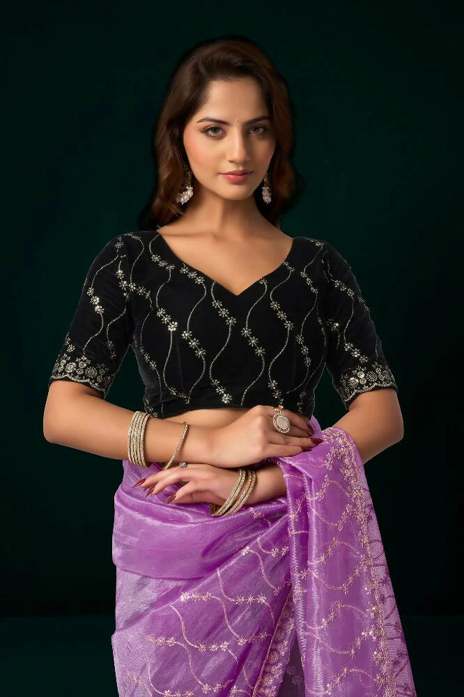 Joban Fashion Lavender Net Party Wear Sarees - Image 6
