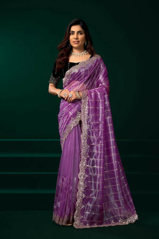 Joban Fashion Lavender Net Party Wear Sarees