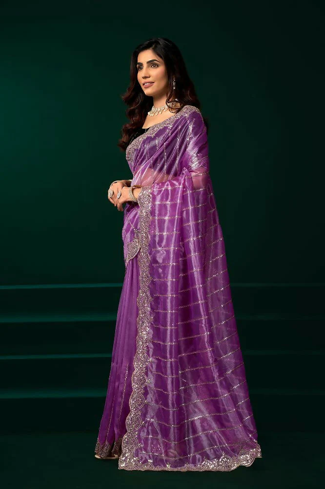 Joban Fashion Lavender Net Party Wear Sarees - Image 2