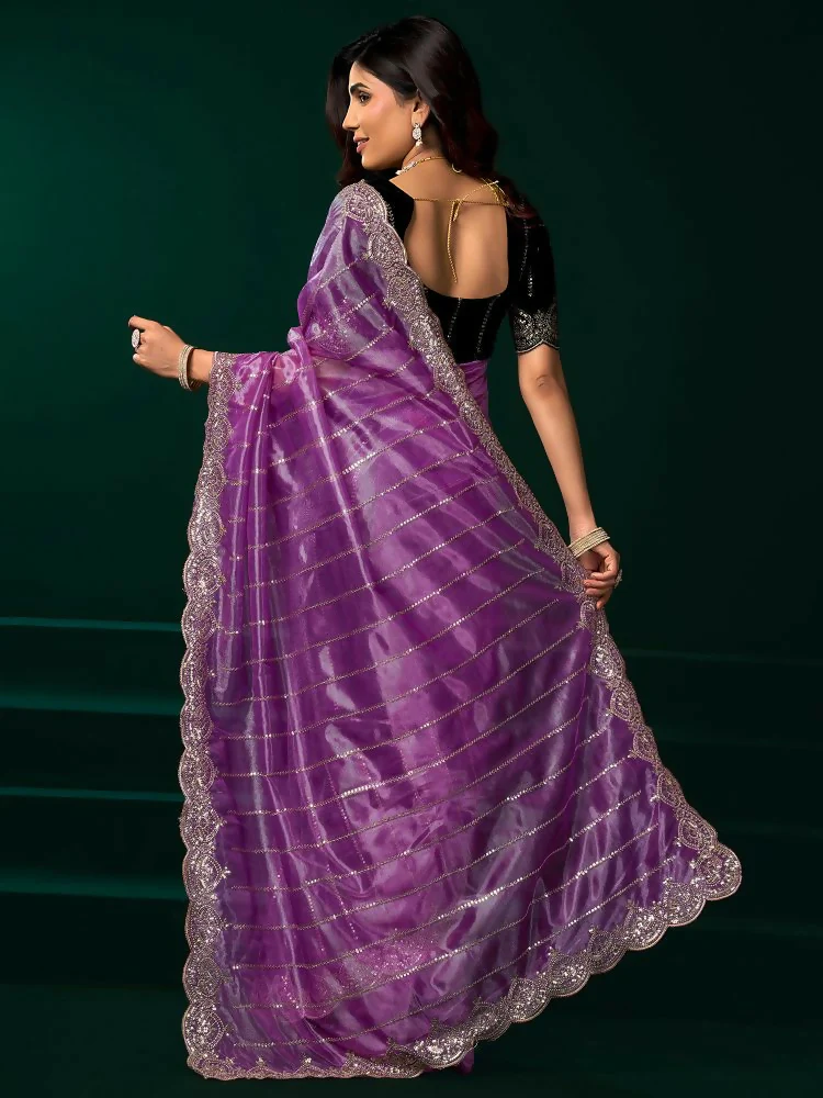 Joban Fashion Lavender Net Party Wear Sarees - Image 7
