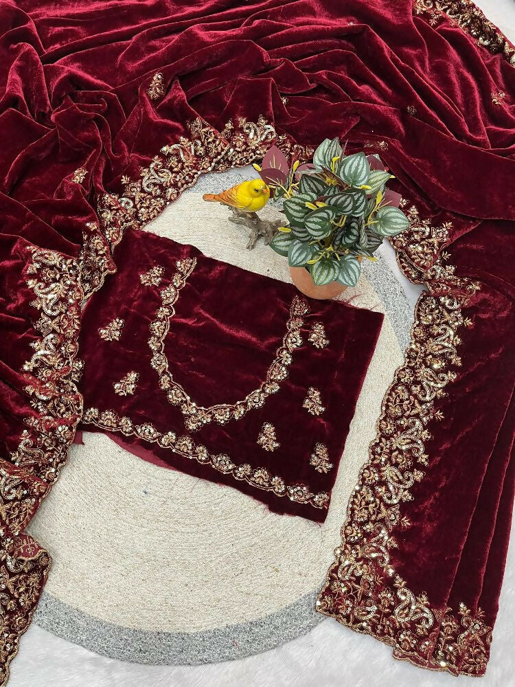 Joban Fashion Maroon 9000 Velvet Party Wear Sarees - Image 6