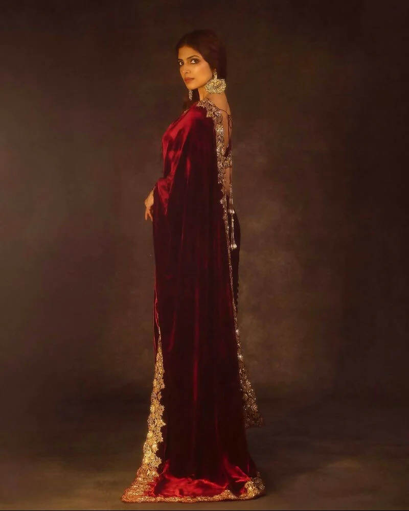 Joban Fashion Maroon 9000 Velvet Party Wear Sarees - Image 7