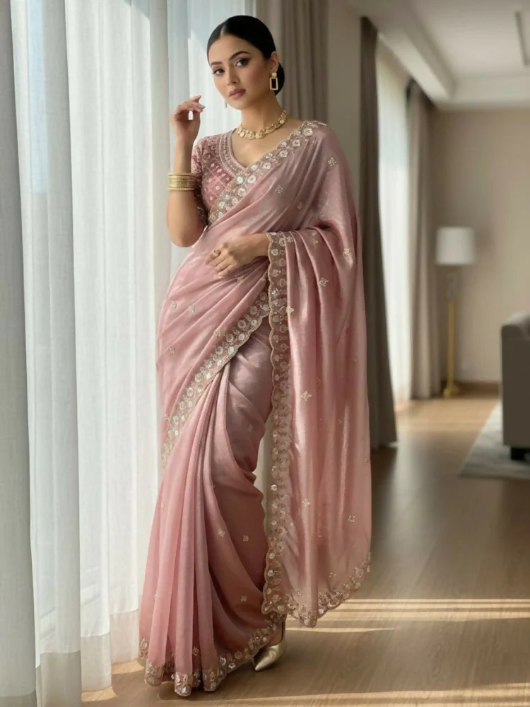 Joban Fashion Maroon Fandy Satin Silk Party Wear Sarees