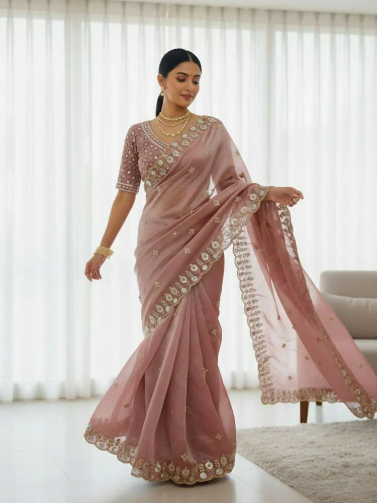 Joban Fashion Maroon Fandy Satin Silk Party Wear Sarees - Image 2
