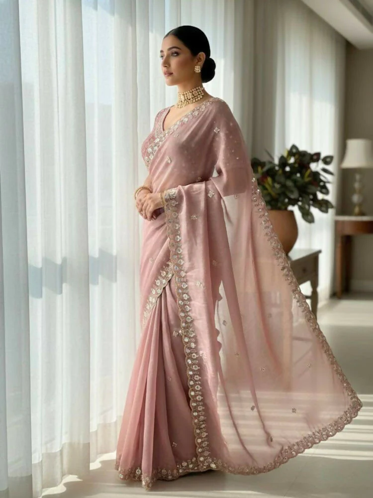 Joban Fashion Maroon Fandy Satin Silk Party Wear Sarees - Image 3