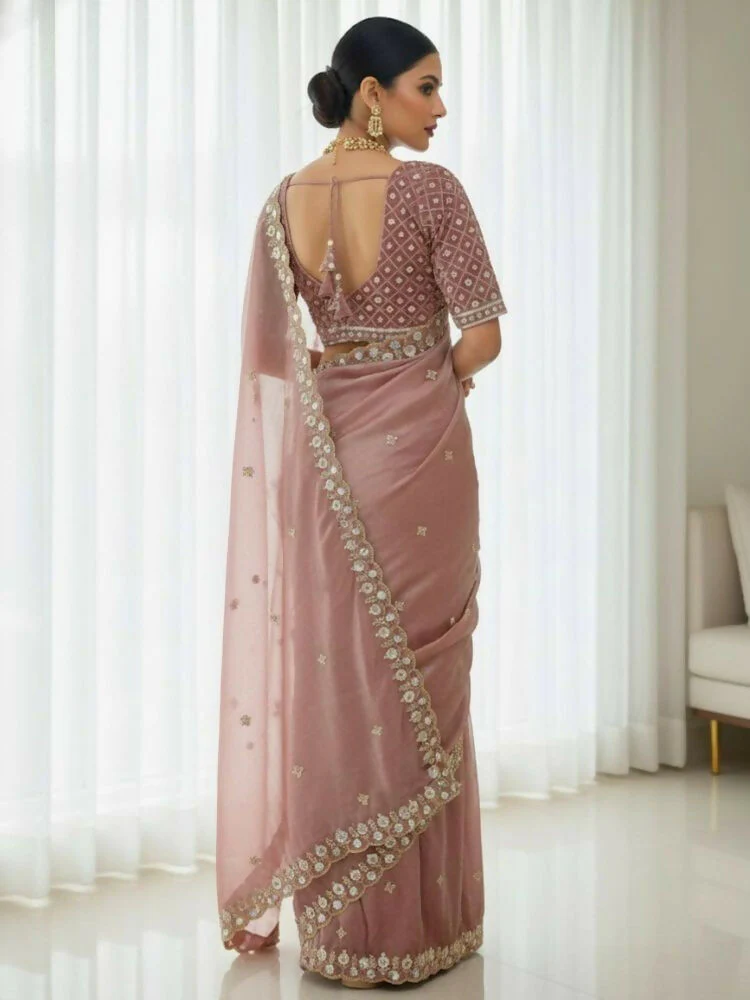 Joban Fashion Maroon Fandy Satin Silk Party Wear Sarees - Image 5