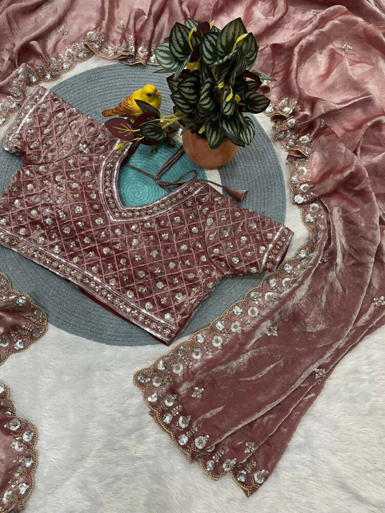 Joban Fashion Maroon Fandy Satin Silk Party Wear Sarees - Image 7