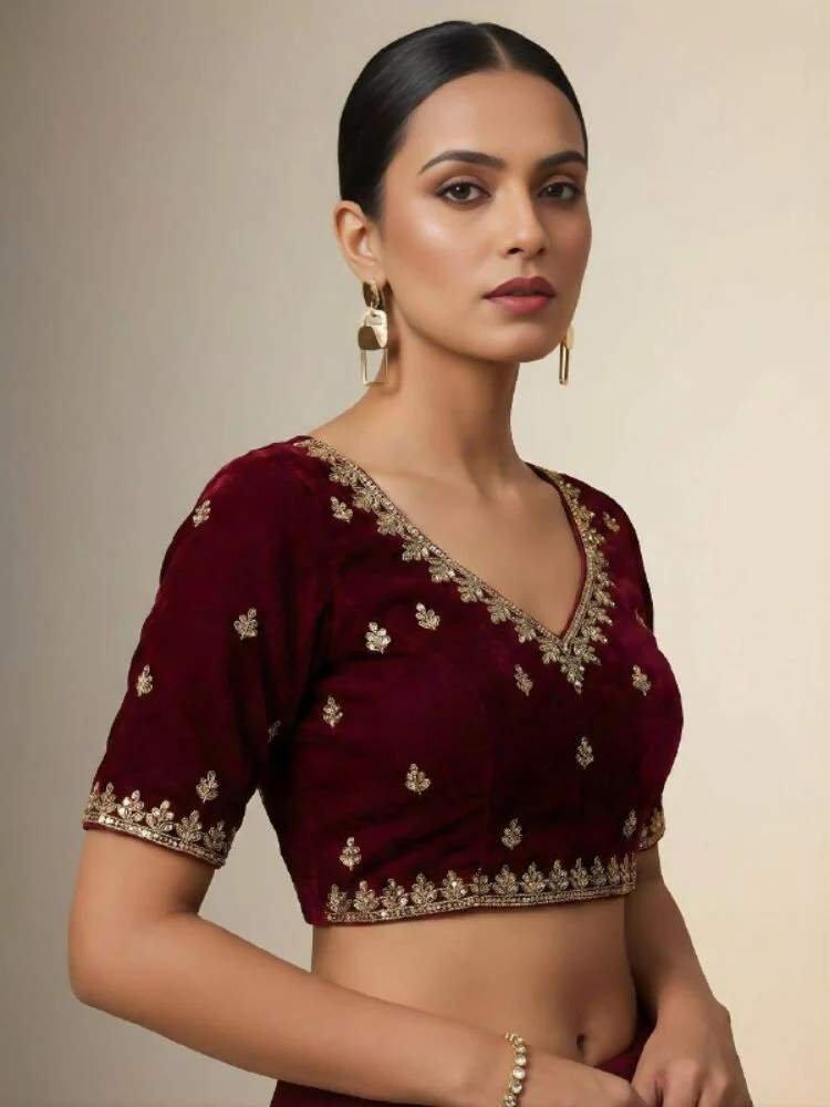 Joban Fashion Maroon Fandy Satin Silk Party Wear Sarees - Image 3