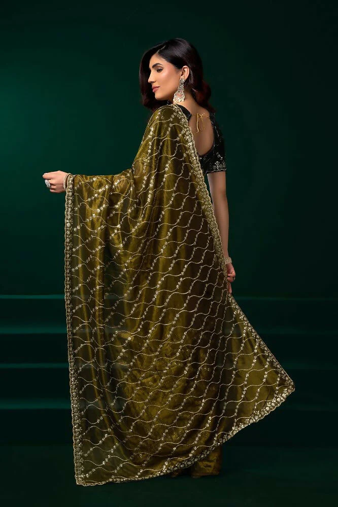 Joban Fashion Mehandi Green Net Party Wear Sarees - Image 6