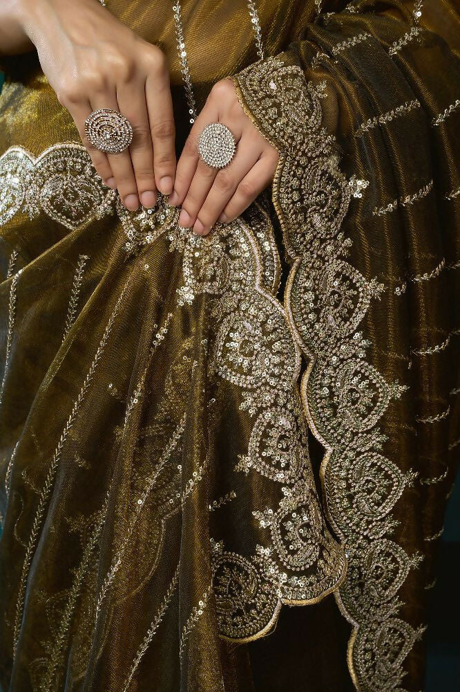 Joban Fashion Mehendi Green Net Party Wear Sarees - Image 6