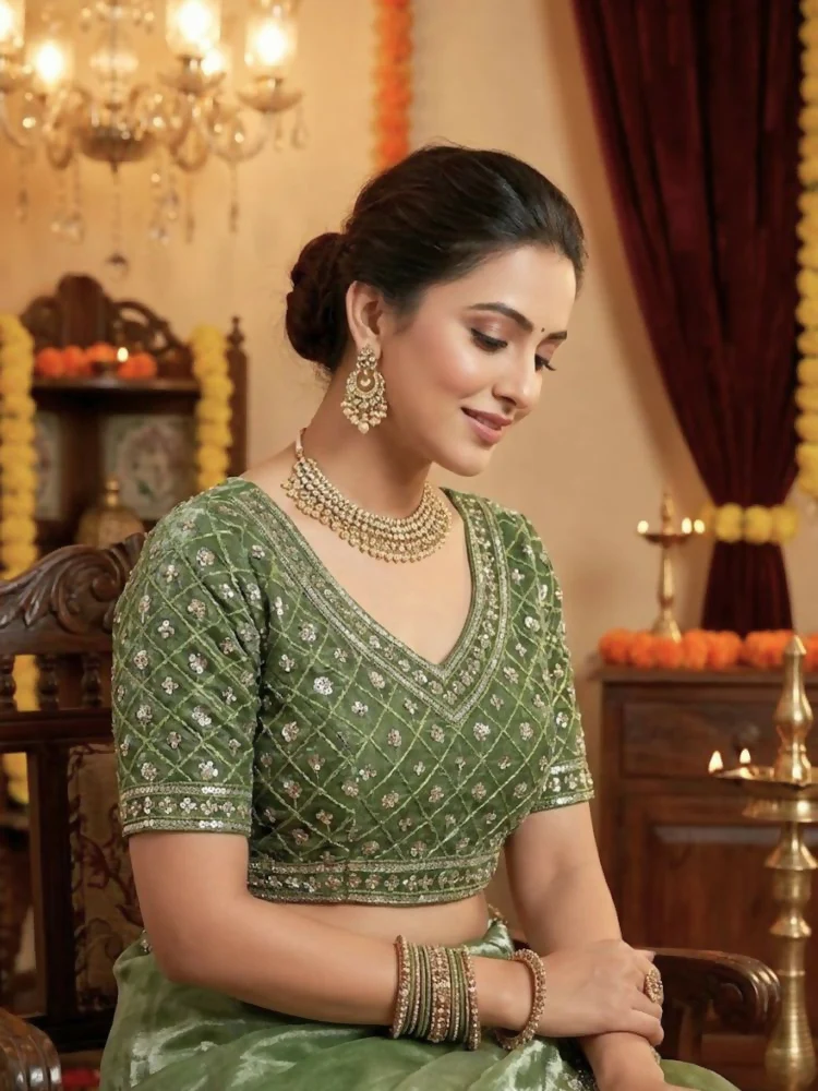 Joban Fashion Mehndi Fandy Satin Silk Party Wear Sarees - Image 3