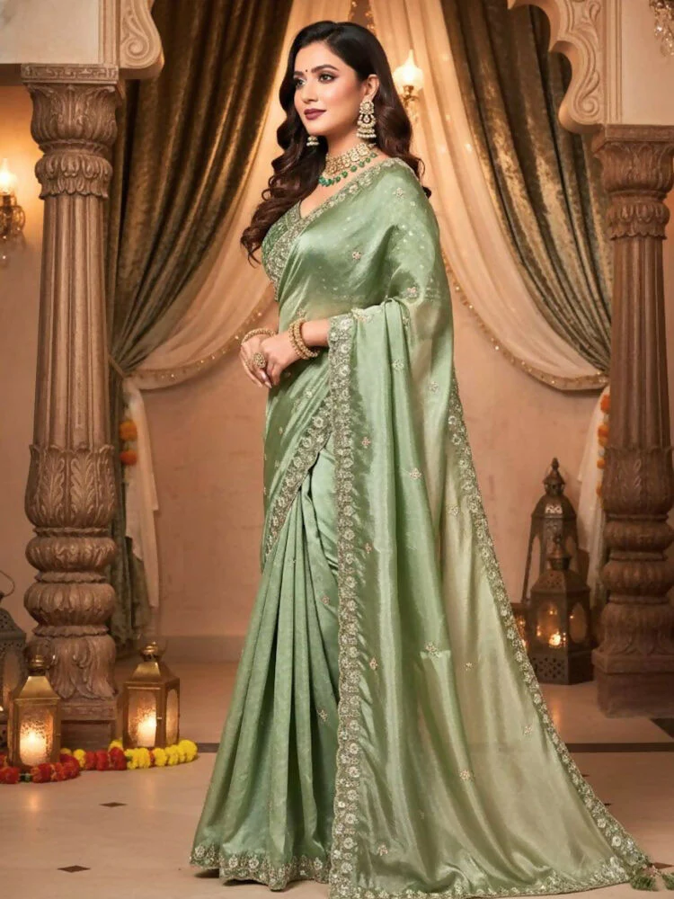 Joban Fashion Mehndi Fandy Satin Silk Party Wear Sarees - Image 4