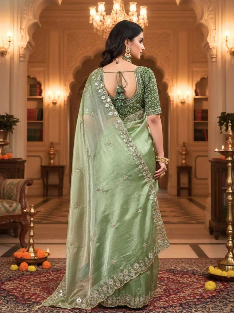 Joban Fashion Mehndi Fandy Satin Silk Party Wear Sarees - Image 5