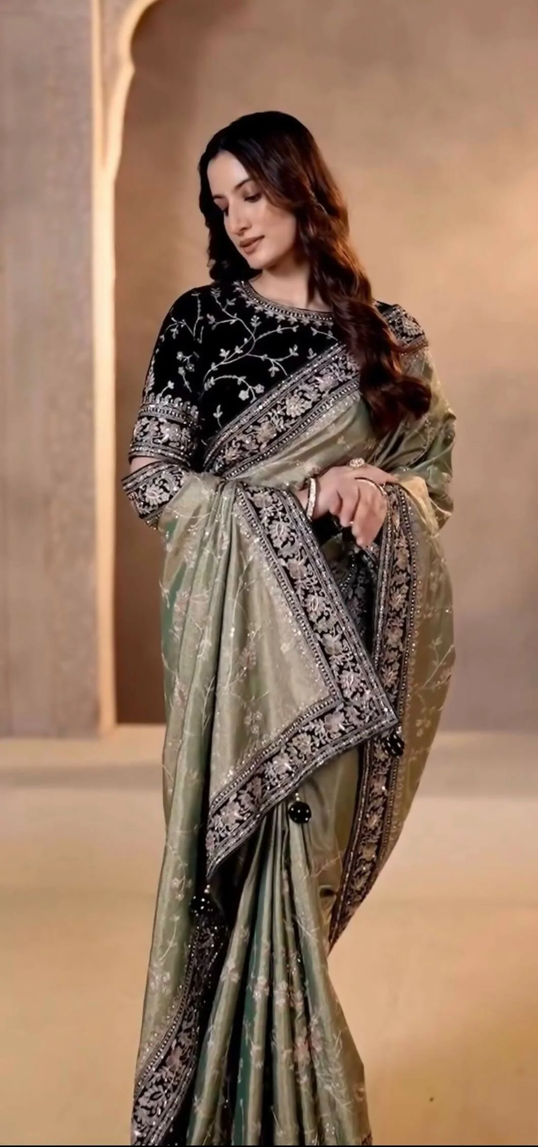 Joban Fashion Mehndi Soft Mocha Silk Party Wear Sarees - Image 2