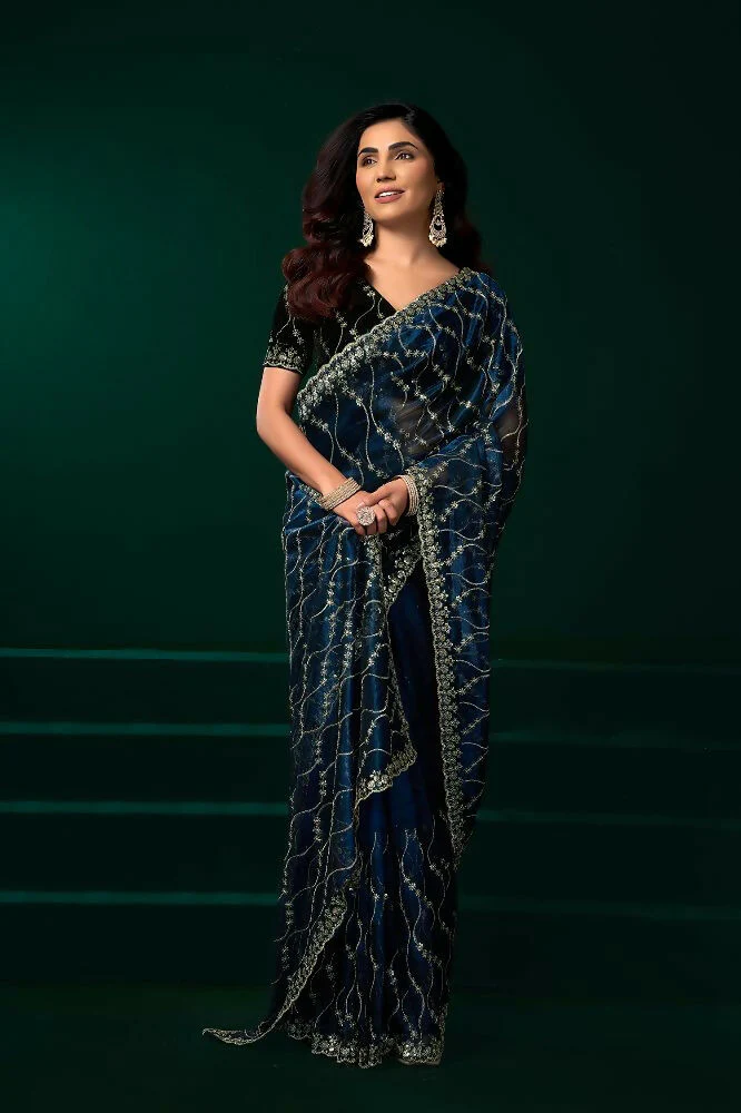 Joban Fashion Navy Blue Net Party Wear Sarees - Image 2