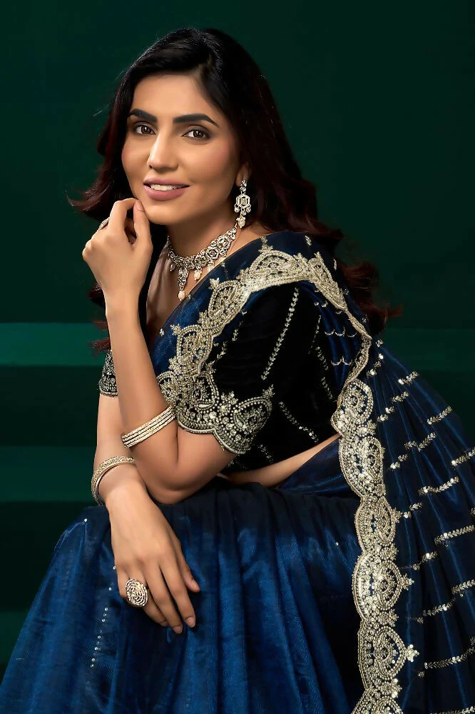 Joban Fashion Navy Blue Net Party Wear Sarees - Image 3