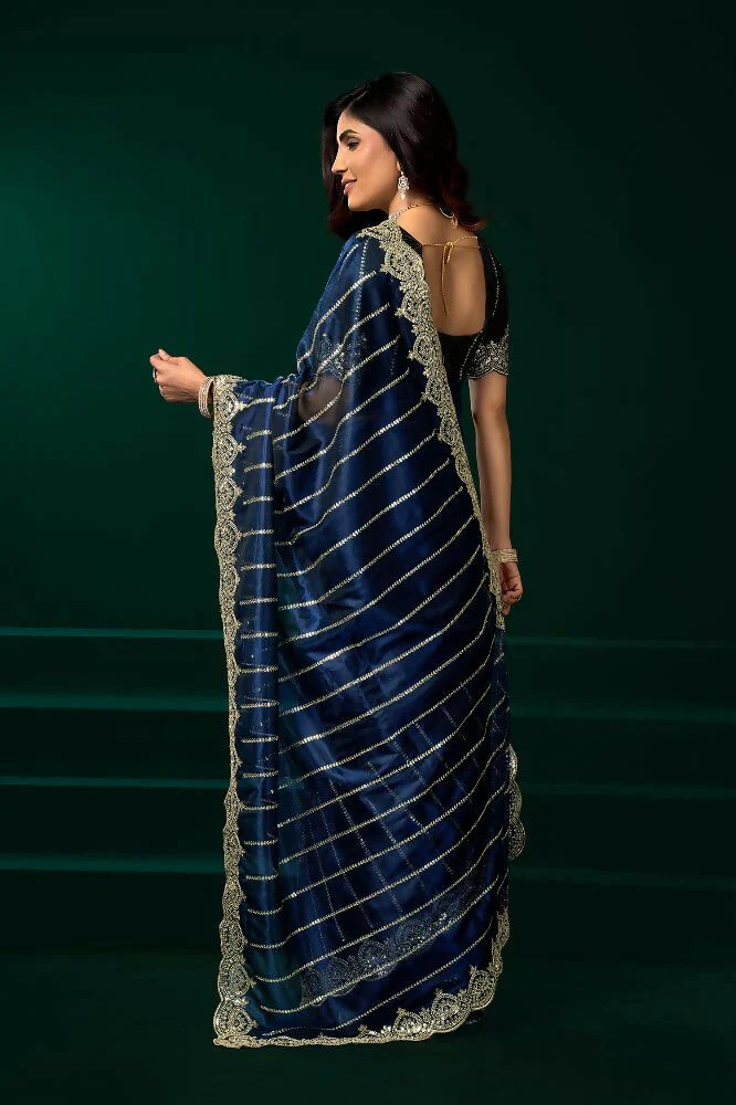 Joban Fashion Navy Blue Net Party Wear Sarees - Image 7