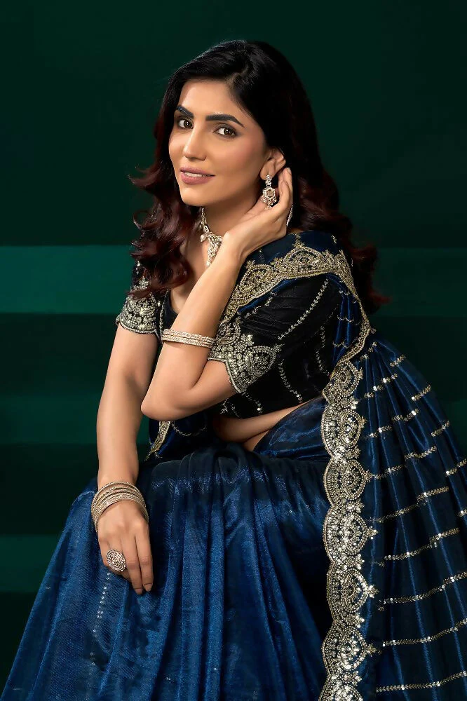 Joban Fashion Navy Blue Net Party Wear Sarees - Image 8
