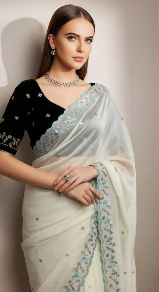 Joban Fashion Off White Faux Georgette Party Wear Sarees - Image 2