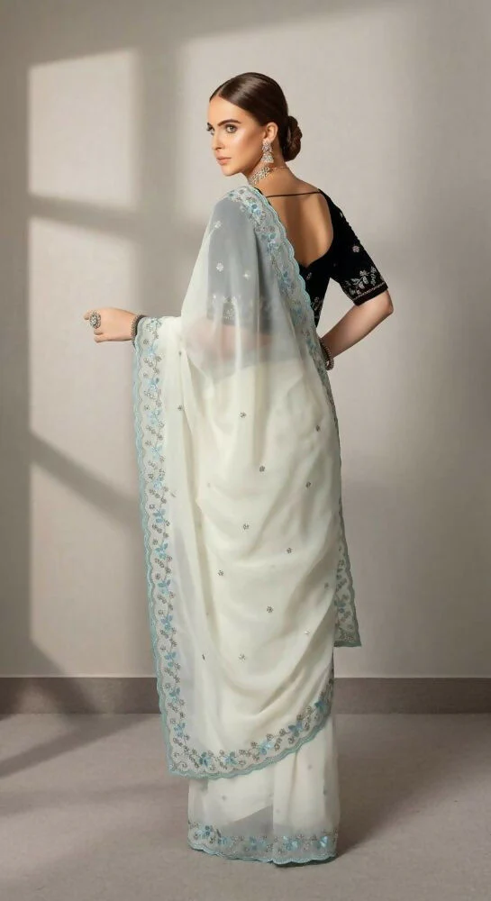 Joban Fashion Off White Faux Georgette Party Wear Sarees - Image 5