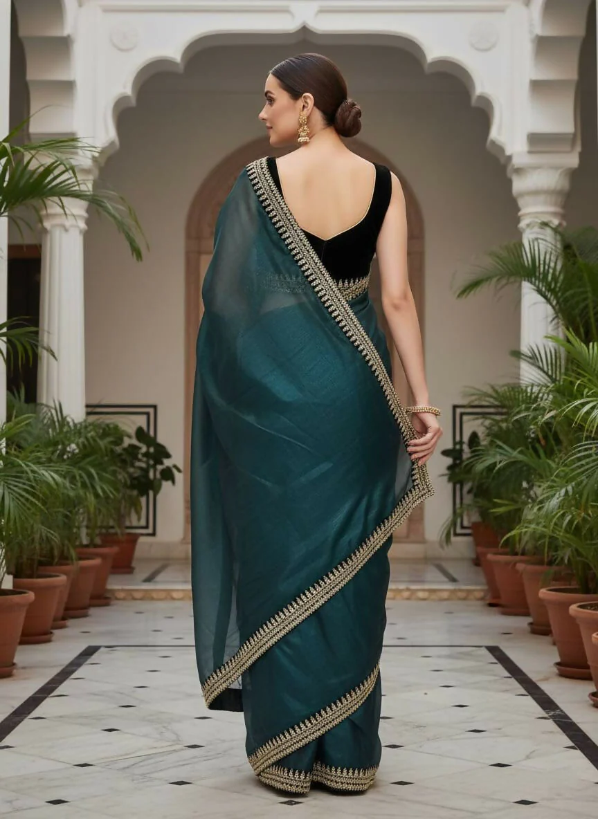 Joban Fashion Petrol Soft twill Net Party Wear Sarees - Image 5