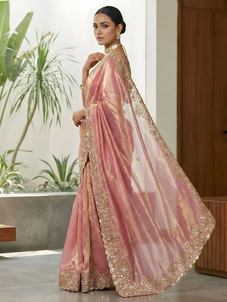 Joban Fashion Pink Fandy Satin Silk Party Wear Sarees - Image 5