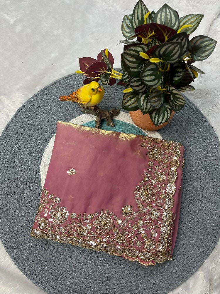 Joban Fashion Pink Fandy Satin Silk Party Wear Sarees - Image 6