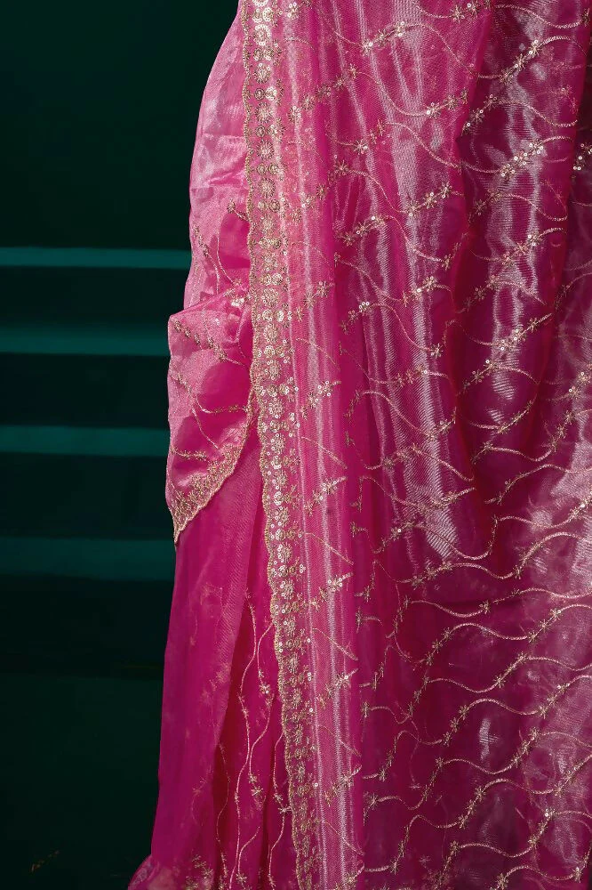 Joban Fashion Pink Net Party Wear Sarees - Image 4