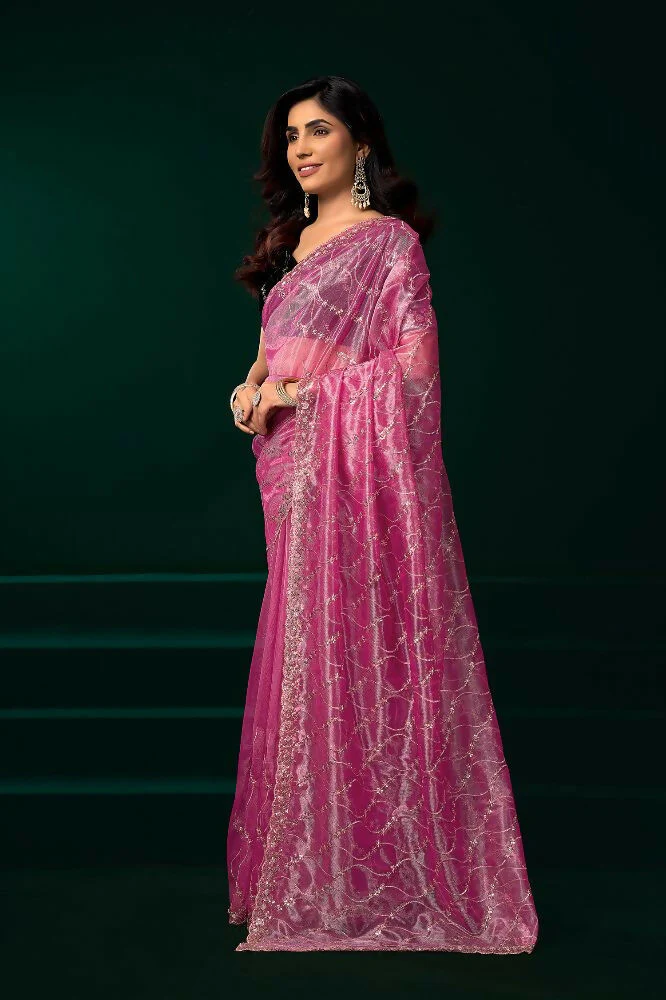 Joban Fashion Pink Net Party Wear Sarees - Image 6