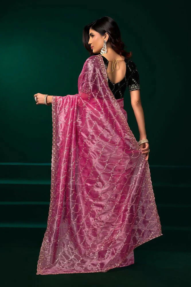 Joban Fashion Pink Net Party Wear Sarees - Image 7
