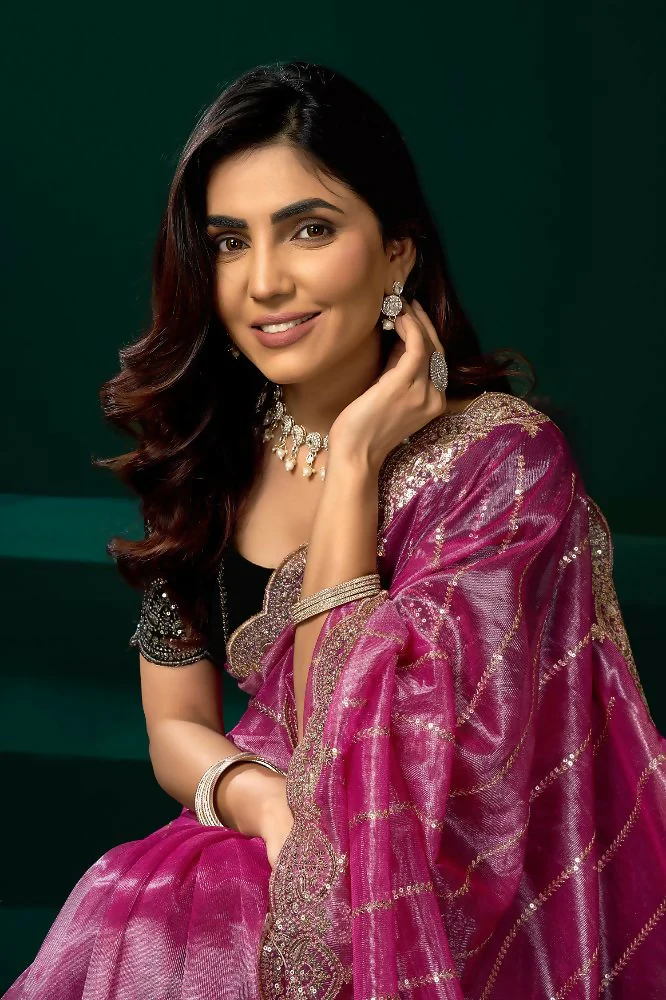 Joban Fashion Pink Net Party Wear Sarees - Image 3