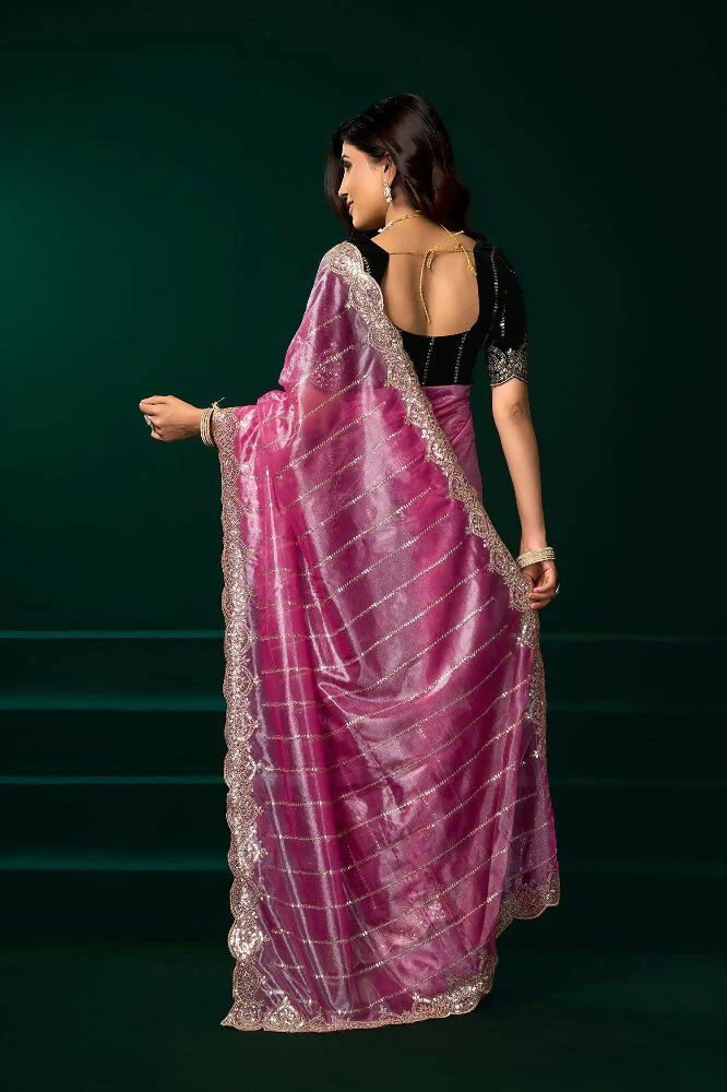 Joban Fashion Pink Net Party Wear Sarees - Image 5