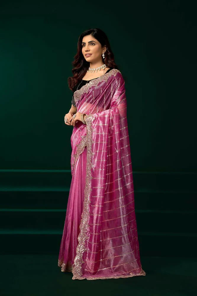 Joban Fashion Pink Net Party Wear Sarees - Image 6