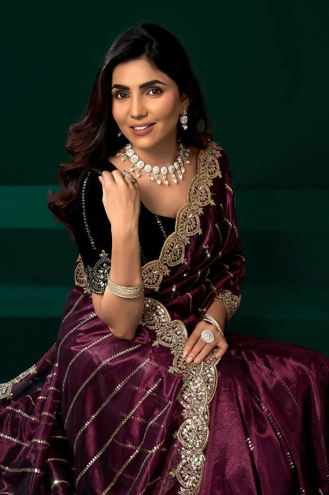 Joban Fashion Purple Net Party Wear Sarees - Image 3