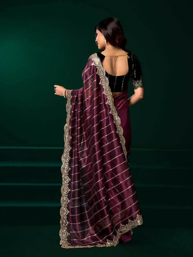 Joban Fashion Purple Net Party Wear Sarees - Image 7