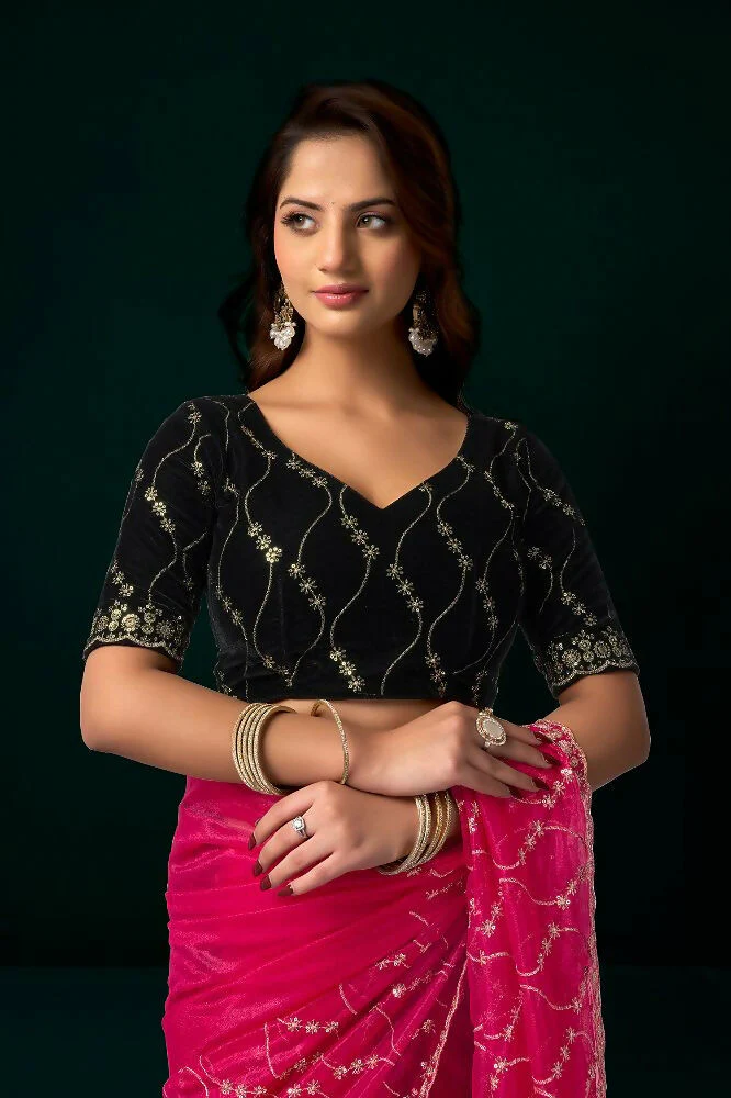Joban Fashion Rani Pink Net Party Wear Sarees - Image 3