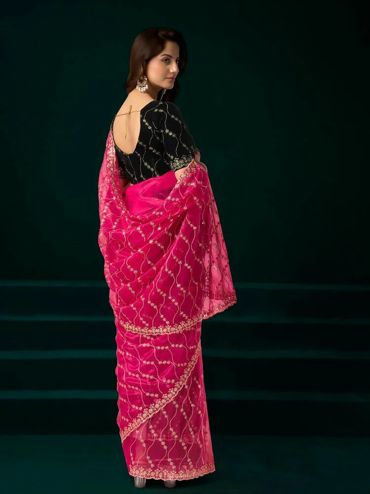 Joban Fashion Rani Pink Net Party Wear Sarees - Image 6