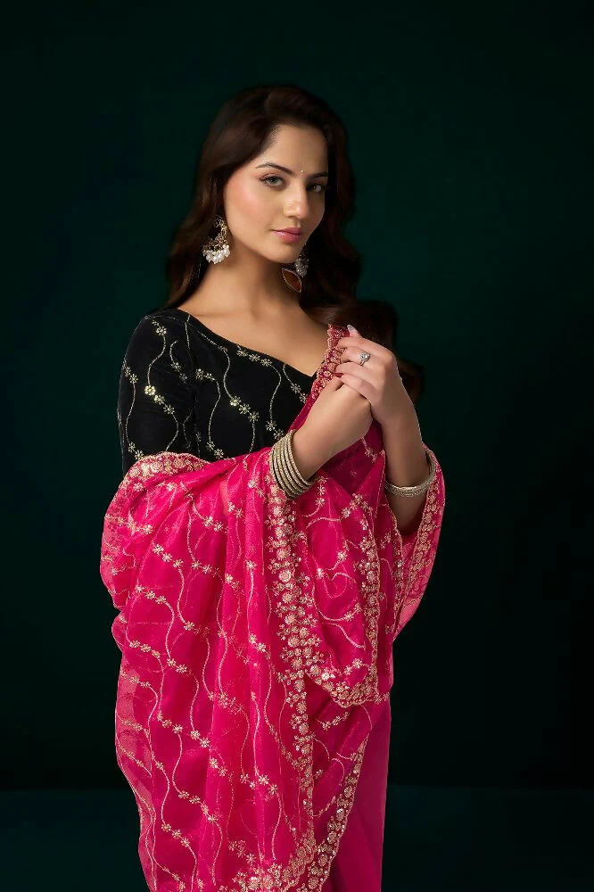 Joban Fashion Rani Pink Net Party Wear Sarees - Image 7