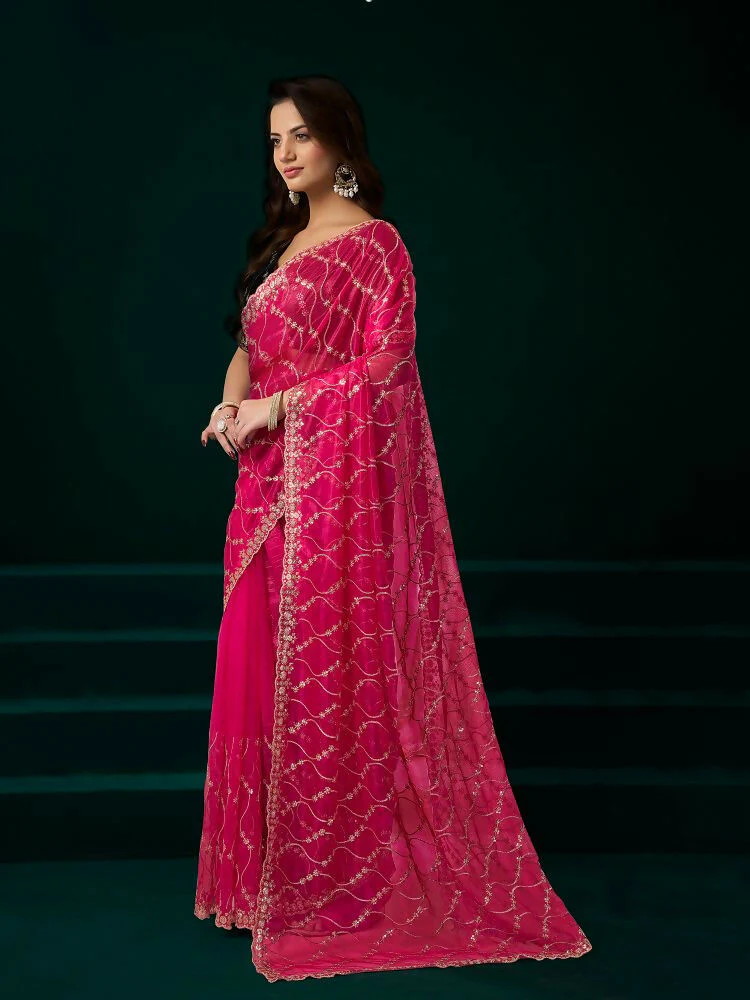 Joban Fashion Rani Pink Net Party Wear Sarees - Image 8