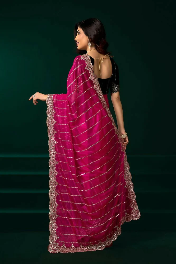 Joban Fashion Rani Pink Net Party Wear Sarees - Image 7