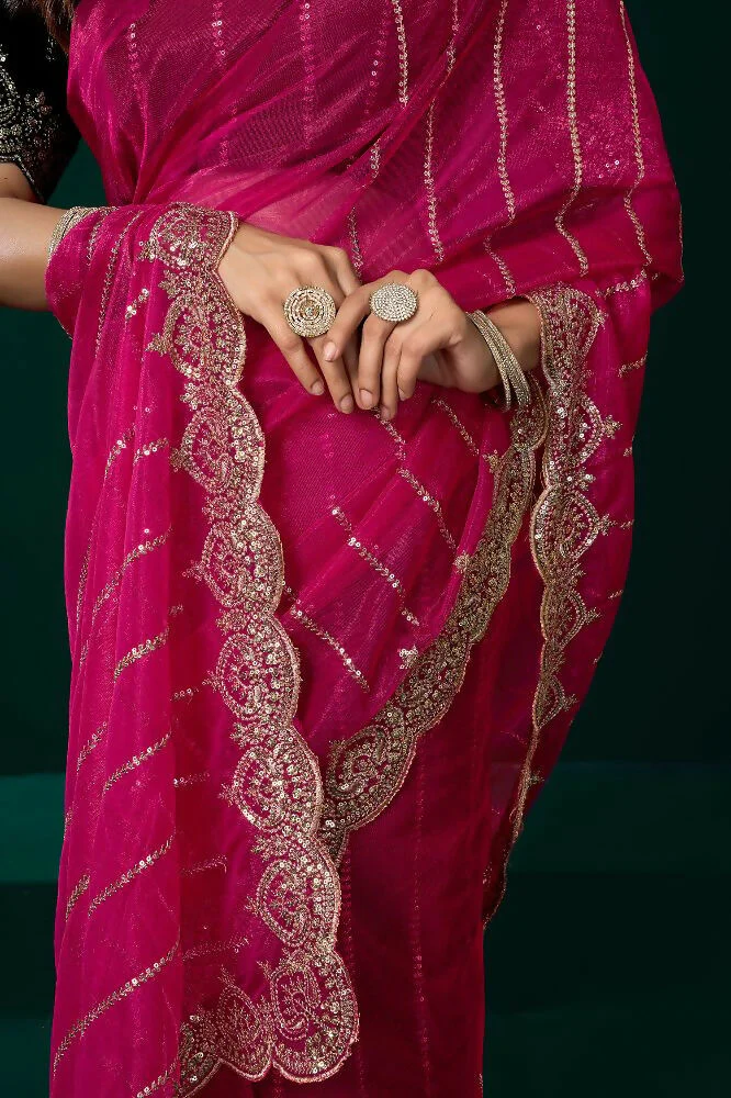 Joban Fashion Rani Pink Net Party Wear Sarees - Image 8