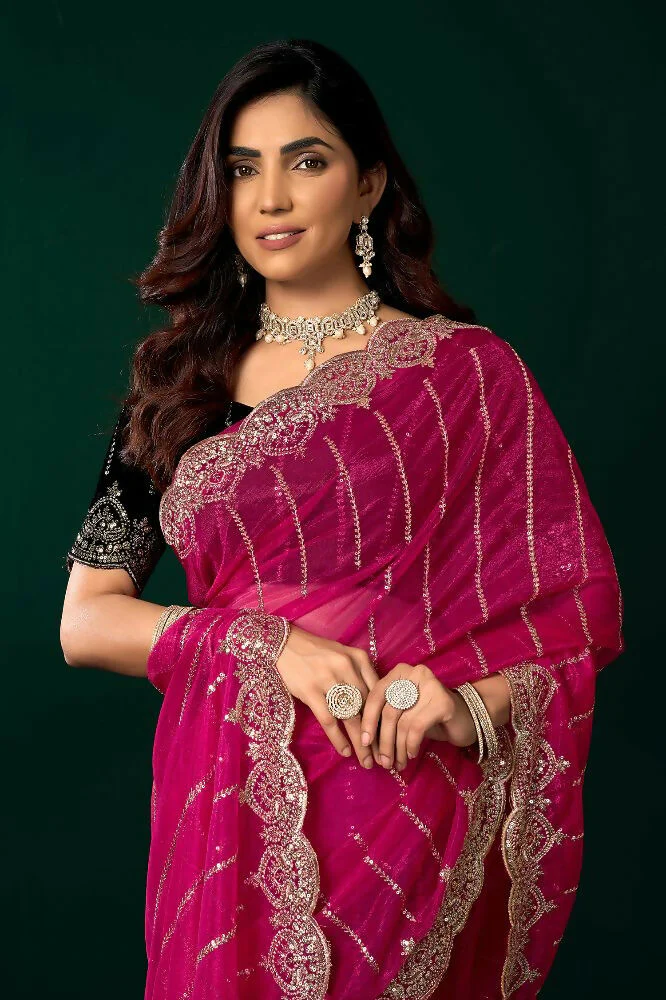Joban Fashion Rani Pink Net Party Wear Sarees - Image 9