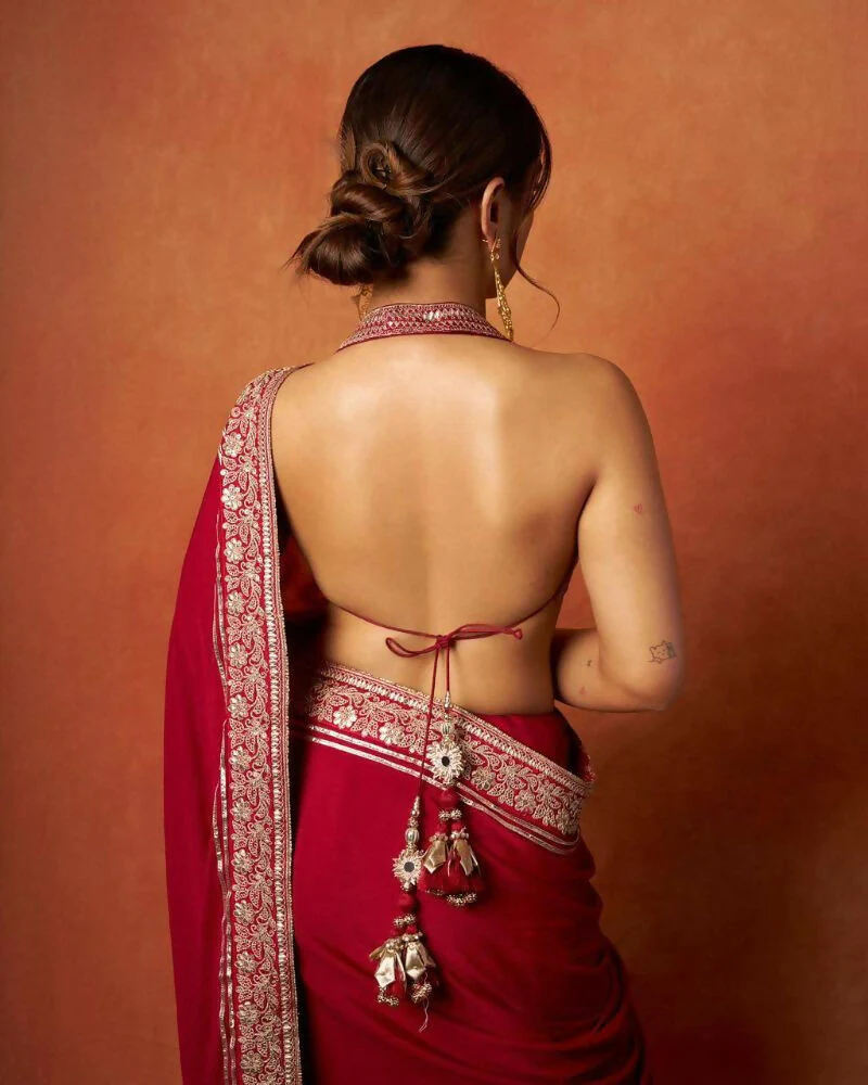 Joban Fashion Red Fandy Satin Silk Party Wear Sarees - Image 5