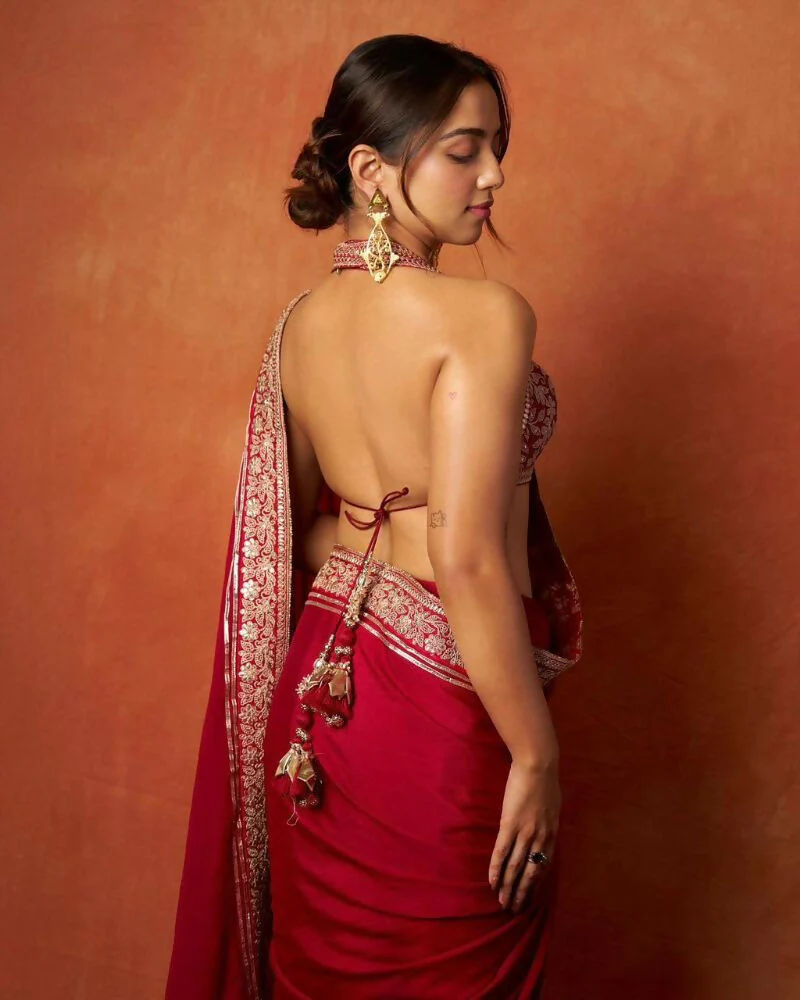 Joban Fashion Red Fandy Satin Silk Party Wear Sarees - Image 7