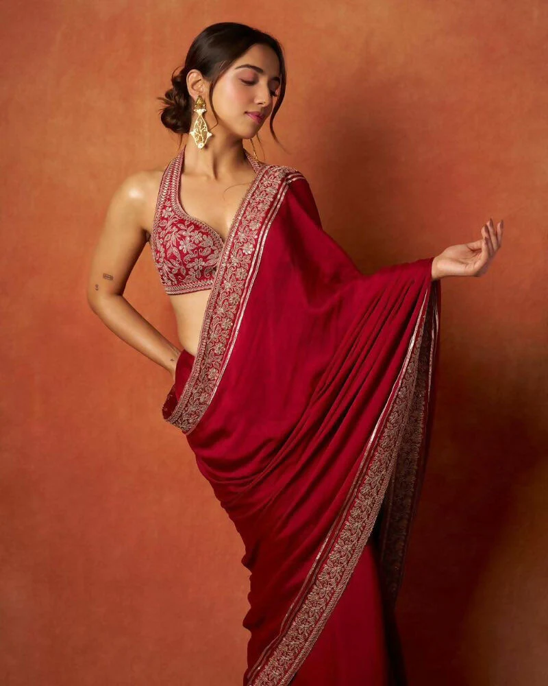 Joban Fashion Red Fandy Satin Silk Party Wear Sarees - Image 8